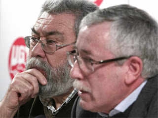 Rueda de prensa celebrada hoy por los secretarios generales de UGT y CCOO