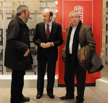 Ignacio Fernndez Toxo y Cndido Mndez durante su reunin con el secretario general del PSOE, Alfredo Prez Rubalcaba