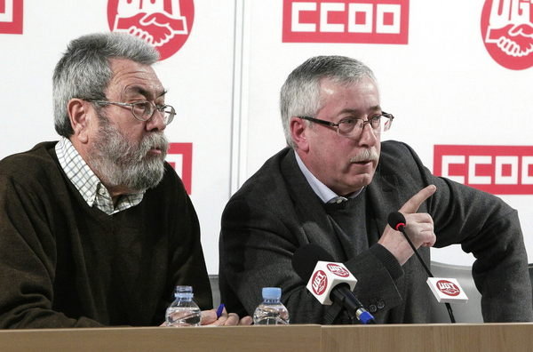 Los secretarios generales de CCOO Y UGT, Ignacio Fernndez Toxo y Cndido Mndez