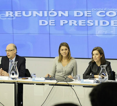 Cristbal Montoro, Mara Dolores de Cospedal, Soraya Senz de Santamara y Javier Arenas en la reunin de consejeros de presidencia